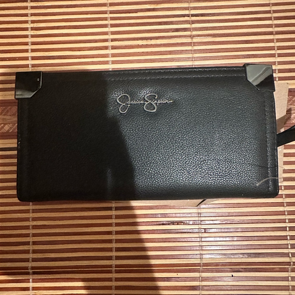 NWT Jessica Simpson Black Clutch with Metal Accents